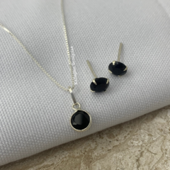 Conjunto Pr ponto de luz zirconia preta - Kallajian Semijoias