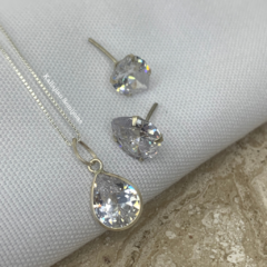 Conjunto Pr Gota zirconia Cristal G - Kallajian Semijoias