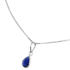 Colar Pr gota zirconia azul safira - loja online
