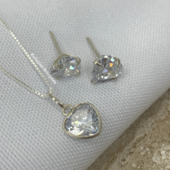 Conjunto Pr coração zirconia cristal G - Kallajian Semijoias