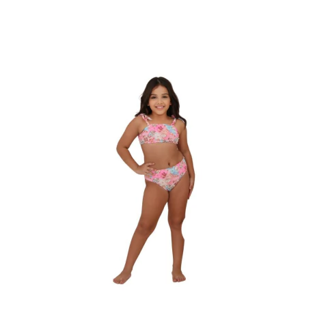 Conjunto de biquini tuti fruit com saida de praia infantil coleção verão praia roupas de meninas