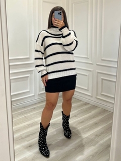 MAXI BLUSA LISTRAS ANGORA - Off white com preto - comprar online