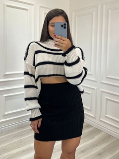 MAXI BLUSA LISTRAS ANGORA - Off white com preto