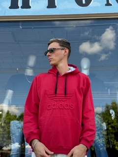 Blusa Moletom Adidas bordado Alto Relevo com bolso e capuz Vermelho M3299