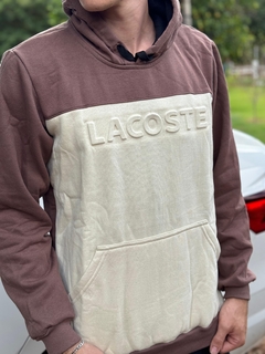 Blusa Moletom Lacoste Alto Relevo com bolso e capuz Bege com Marrom M3292 - comprar online