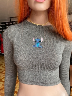 Cropped manga longa Stitch Cinza M2106