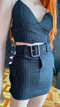 conjunto preto feminino com cinta prata F59 - comprar online