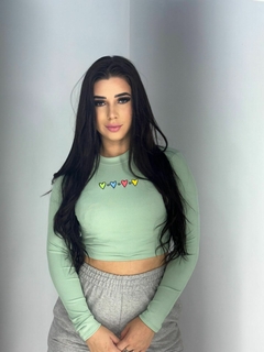 Cropped manga Longa Coração Verde Claro M3329