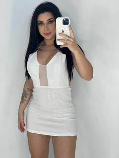 Vestido Feminino Branco com bojo e brilho M2593