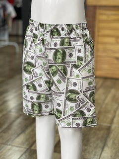 Shorts Infantil Tactel Dolar Branco com Verde M3560