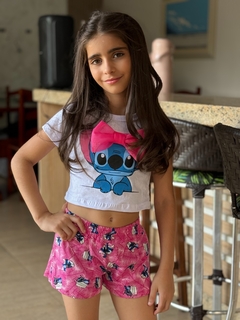 Conjunto Infantil Stitch Rosa com Branco M3607