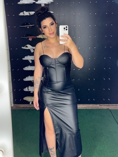 Vestido de courino preto F05 - comprar online