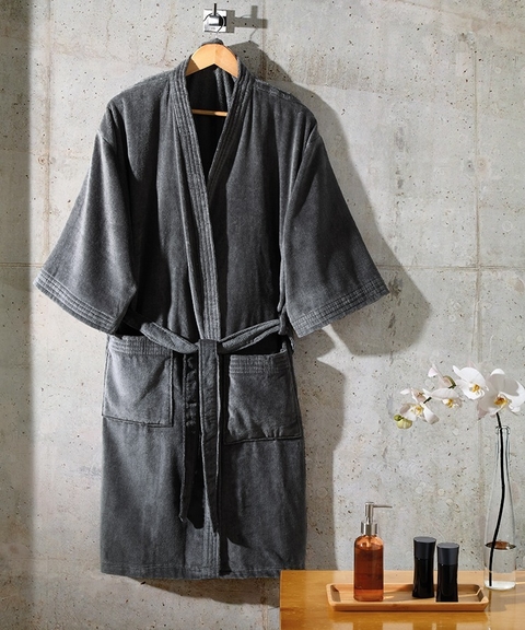 Roupão Adulto Velour Liso Grafite