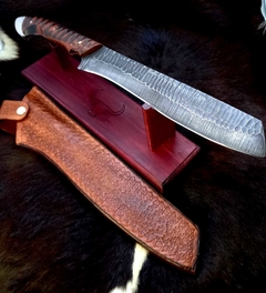 Facão Estancieiro em Aço Carbono Textura Tigre Cabo em Ipê Queimado a Fogo Lâmina 11" - Jóias do Sul