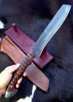 Facão Estancieiro em Aço Carbono Textura Tigre Cabo em Ipê Queimado a Fogo Lâmina 11" - comprar online