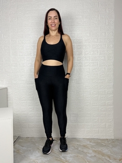 Conjunto de Calça em Poliamida Micro Canelado Top Cruzado - comprar online