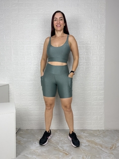 Conjunto de Short em Poliamida com Bolso Micro Canelado Top Cruzado - comprar online