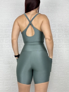 Imagem do Conjunto de Short em Poliamida com Bolso Micro Canelado Top Cruzado