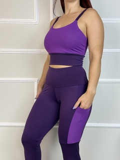 Conjunto de Calça em Poliamida Com Bolso Top de Alça - Absoluta Moda Fitness