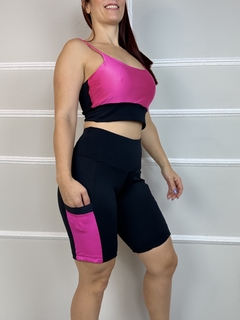 Conjunto de Bermuda Poliamida com Bolso Bicolor - Absoluta Moda Fitness