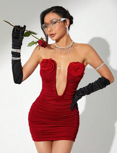 Vestido rojo flor 3d - mandala boutique