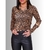 Blusa Feminina Decote V Manga Longa Estampa Oncinha Animal Print