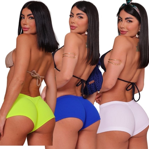 Kit 3 Micro Shorts Empina Bumbum Praia, Coloridos