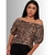 Blusa Ciganinha Manga Curta Animal Print Ombro Caído Blusa Oncinha na internet