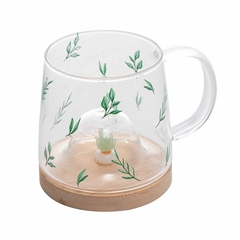 CANECA DE VIDRO COM PIRES DE BAMBU SUCULENTA 330ML - comprar online