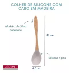 COLHER DE ARROZ CINZA SILICONE E CABO MADEIRA - comprar online