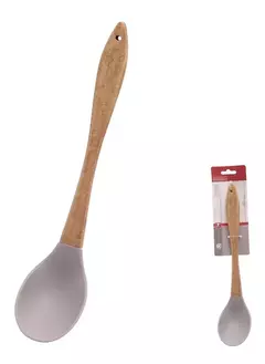 COLHER DE ARROZ CINZA SILICONE E CABO MADEIRA