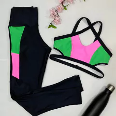 Conjunto Preto/Verde/Rosa - Básico na internet