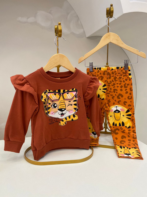 CONJUNTO BLUSAO E CALCA EM MOLECOTON 181340 MARROM CANELA