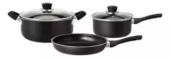 Batería De Cocina Hudson KitchenWare 09-10016N 5 Piezas Antiadherente Aluminio Color Negro Teflon