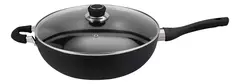 Wok Con Tapa Antiadherente Hudson Aluminio Teflon 32 Cm Color Negro