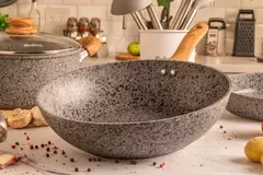 Wok Hudson Granito Stone Aluminio Forjado 28cm Antiadherente Color Gris - AMODO ORDEN