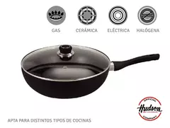 Wok Con Tapa Antiadherente Hudson Aluminio TEFLON 28 Cm Color Negro - AMODO ORDEN