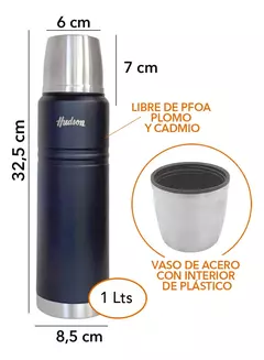 Termo Hudson Negro Doble Pared Tapón Acero A Presión 1l Hsk - comprar online