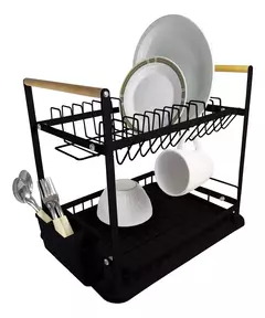 Hudson SP12/SP11 secaplatos escurridor 2 pisos acero madera cocina color negro