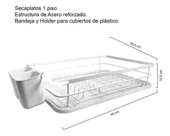 Secaplatos Escurridor Acero Hudson 1 Piso Bandeja Cocina Color Blanco Sp09 - comprar online