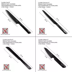 Hudson Design Set de 4 cuchillos negros de acero inoxidable 23x10cm
