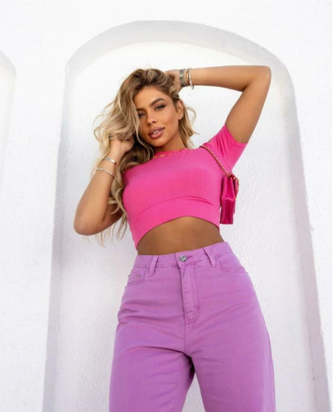 CALÇA SARJA WIDE LEG FLOR