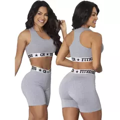 Kit 2 Conjuntos Academia Top e Short Elastico Exposto Feminino