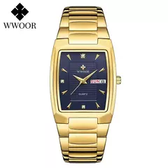 Relógios Masculinos de Luxo, Quartzo Dourado, Aço Inoxidável, WWOOR - comprar online