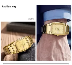 Imagem do Relógios Masculinos de Luxo, Quartzo Dourado, Aço Inoxidável, WWOOR