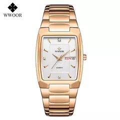 Imagem do Relógios Masculinos de Luxo, Quartzo Dourado, Aço Inoxidável, WWOOR
