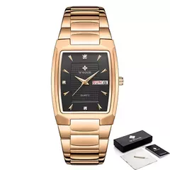 Relógios Masculinos de Luxo, Quartzo Dourado, Aço Inoxidável, WWOOR