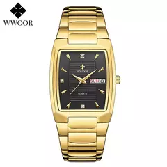 Imagem do Relógios Masculinos de Luxo, Quartzo Dourado, Aço Inoxidável, WWOOR