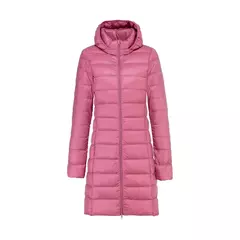Casaco leve e comprido para baixo feminino, casaco puffer portátil, capuz remov - comprar online