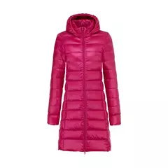 Imagem do Casaco leve e comprido para baixo feminino, casaco puffer portátil, capuz remov